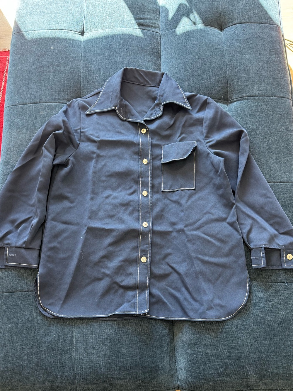 Handmade Navy Blue Long-Sleeve Button Front Shirt